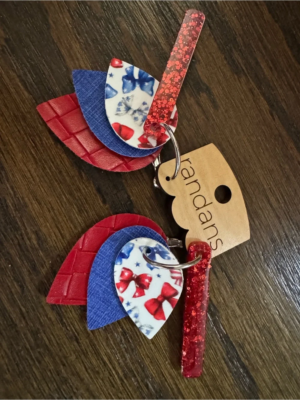 NWT Randans 4th of July earrings - Red, White,& Blue Glitter Teardrop Earrings
